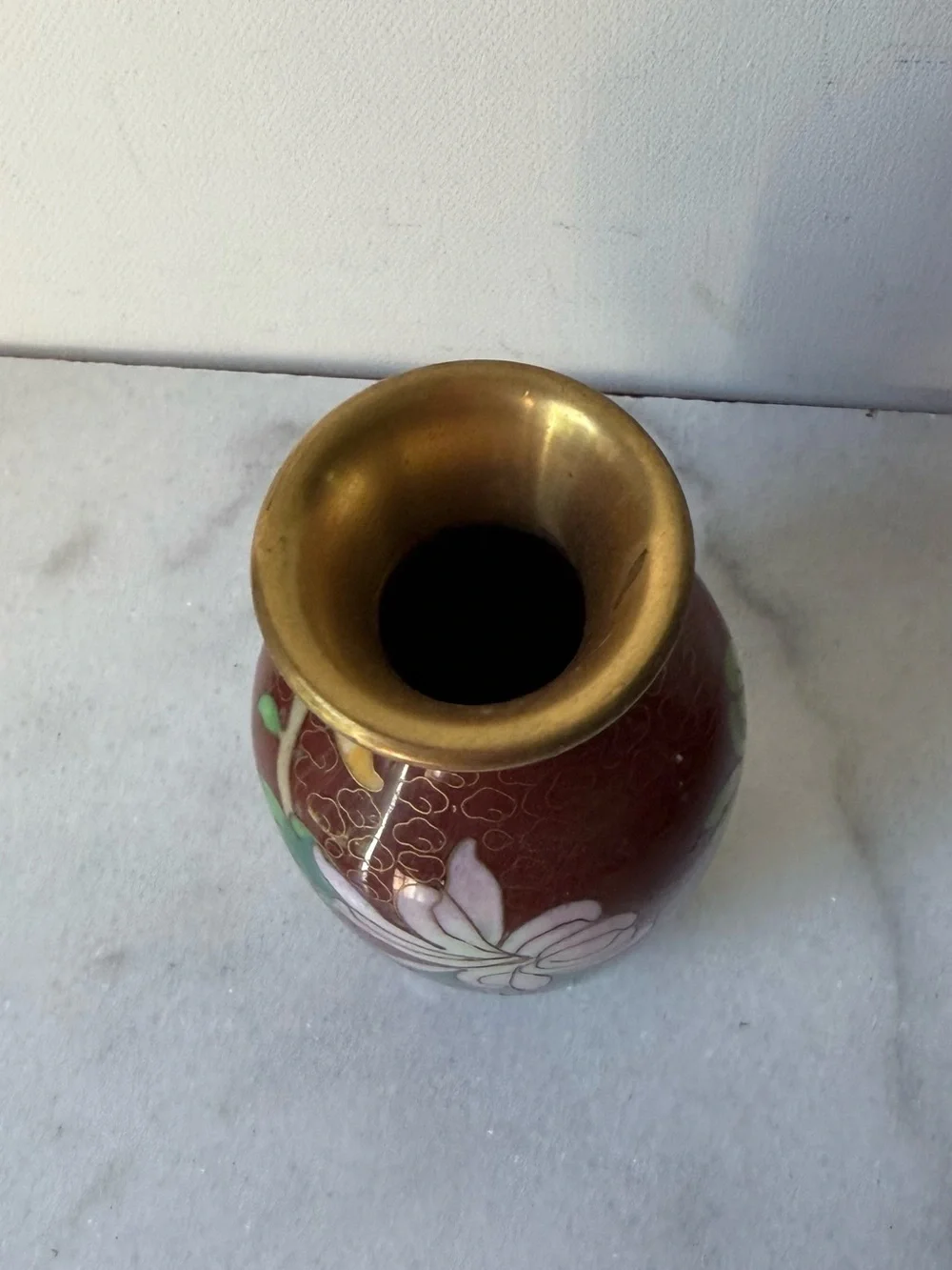Maroon Floral Cloisonné Accent Vase small vase